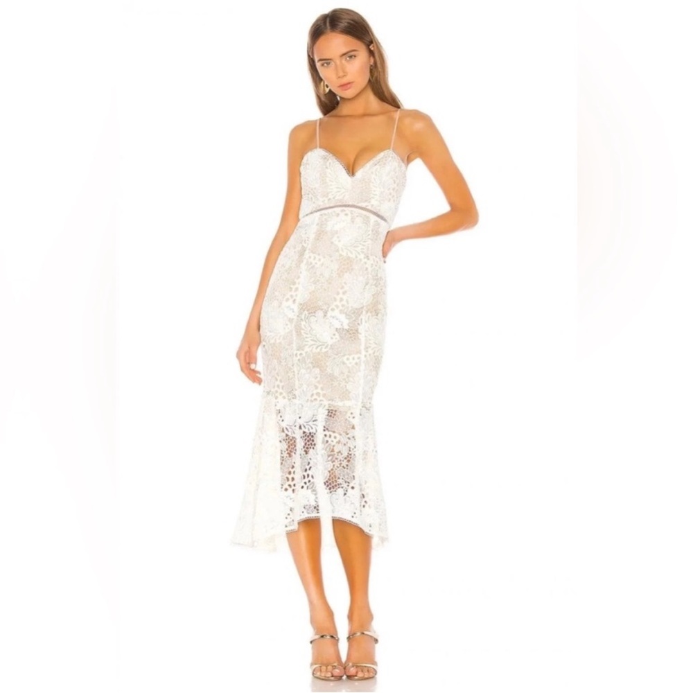 NBD White Sheath Midi Dress Sweetheart Neckline